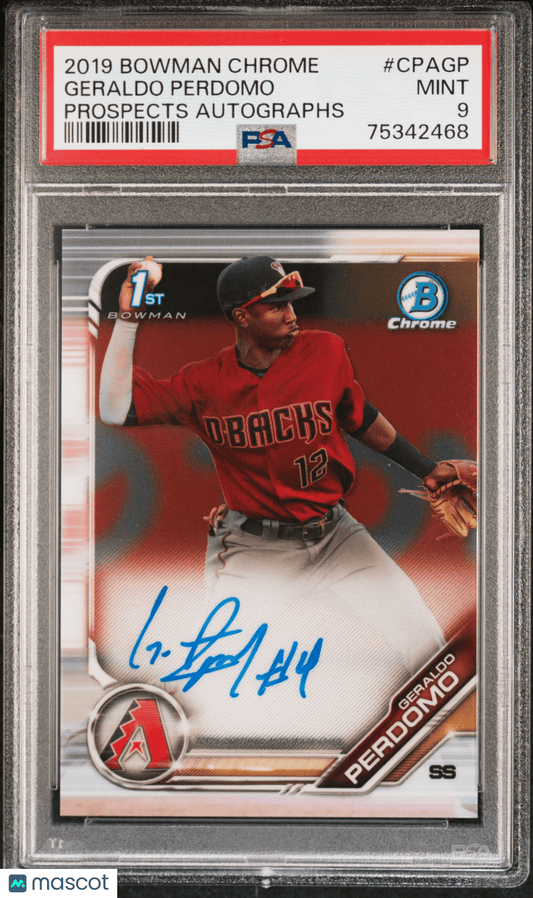 GERALDO PERDOMO 2019 Bowman Chrome Prospects Autographs RC Rookie PSA 9 MINT - Columbia Hobby - Sports Card Boxes - Toploaders - Card Savers