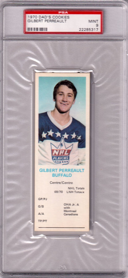 GILBERT PERREAULT 1970 Dad's Cookies PSA 9 MINT - SABRES - Columbia Hobby - Sports Card Boxes - Toploaders - Card Savers