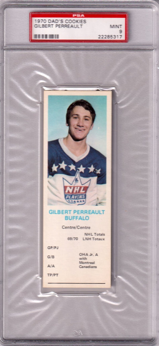GILBERT PERREAULT 1970 Dad's Cookies PSA 9 MINT - SABRES - Columbia Hobby - Sports Card Boxes - Toploaders - Card Savers