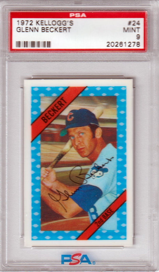 GLENN BECKERT 1972 Kellogg's #24 PSA 9 MINT - CUBS - Columbia Hobby - Sports Card Boxes - Toploaders - Card Savers