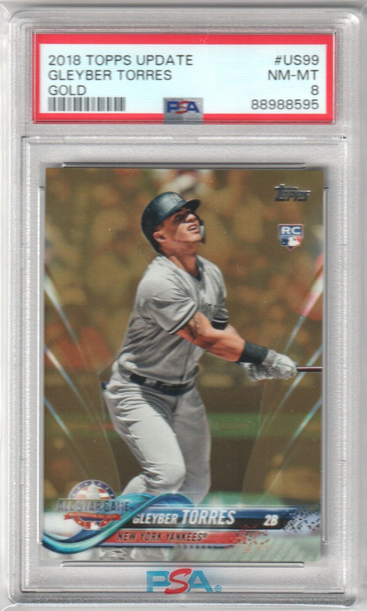 GLEYBER TORRES 2018 Topps Update Gold RC Rookie #/2018 PSA 8 NM - MT - YANKEES - Columbia Hobby - Sports Card Boxes - Toploaders - Card Savers
