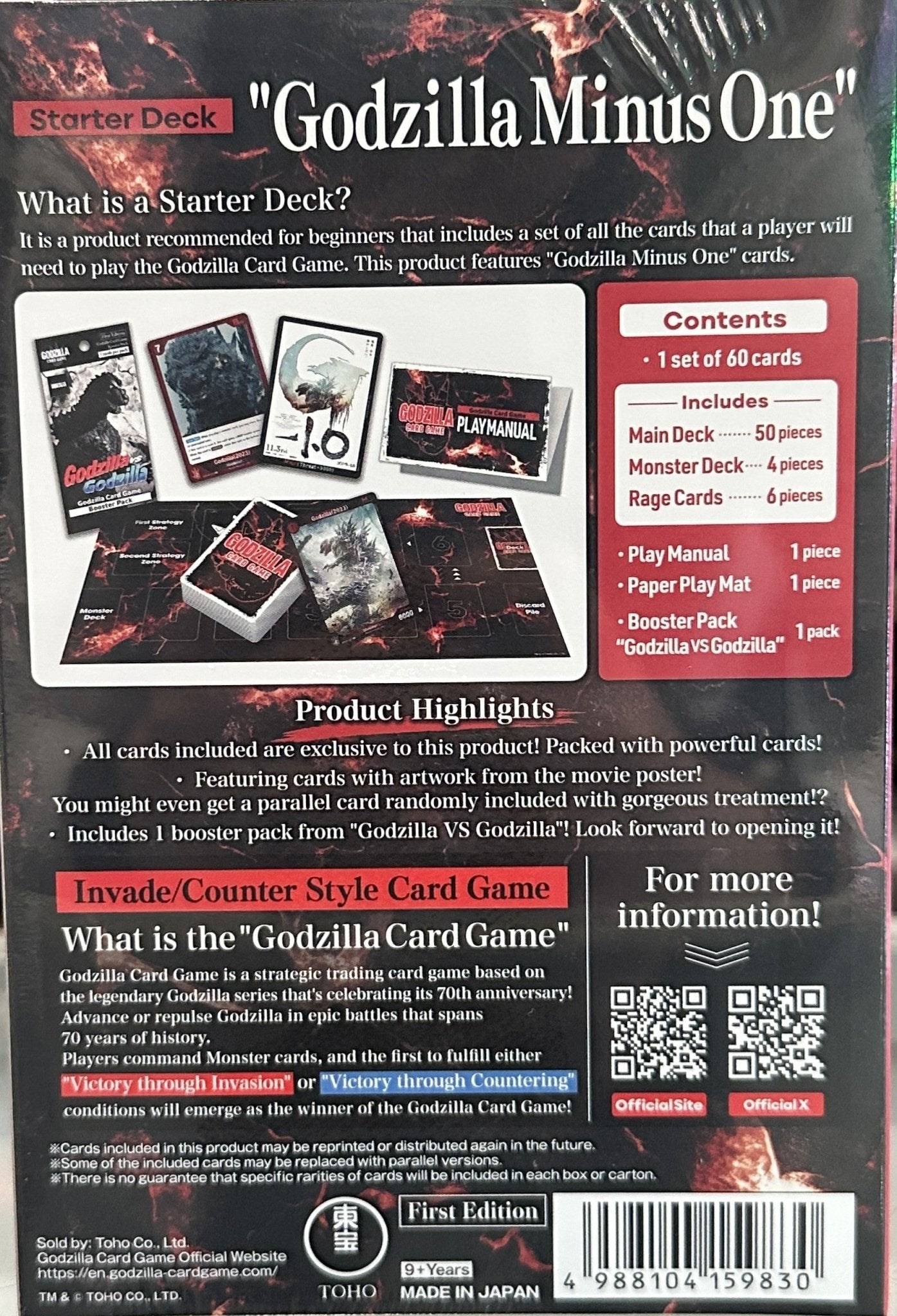 Godzilla Card Game: Godzilla Minus One Starter Deck - Columbia Hobby - Sports Card Boxes - Toploaders - Card Savers