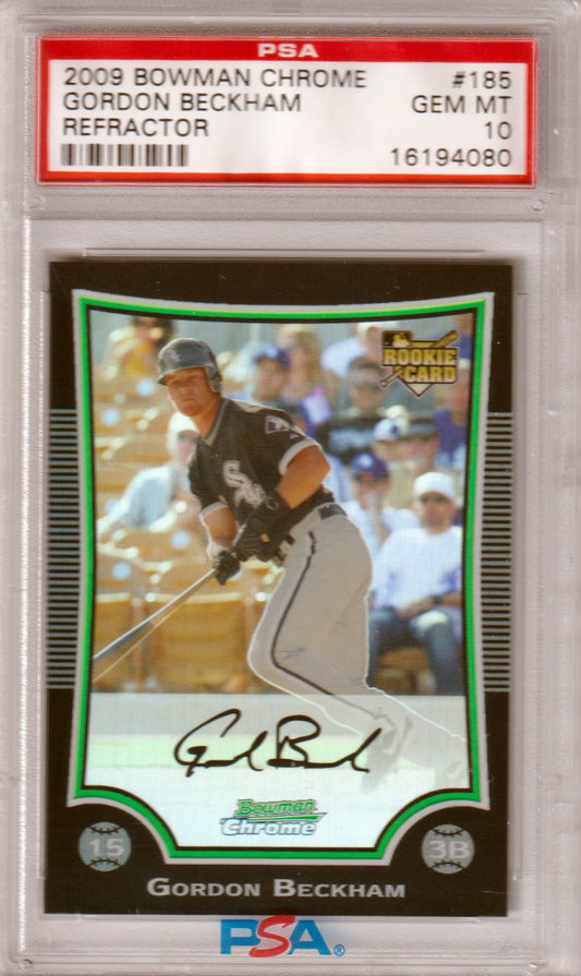 GORDON BECKHAM 2009 Bowman Chrome Rookie RC Refractor #185 PSA 10 GEM MINT - Columbia Hobby - Sports Card Boxes - Toploaders - Card Savers