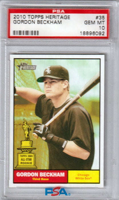 GORDON BECKHAM 2010 Topps Heritage RC #35 PSA 10 GEM MINT WHITE SOX Pop 2 - Columbia Hobby - Sports Card Boxes - Toploaders - Card Savers
