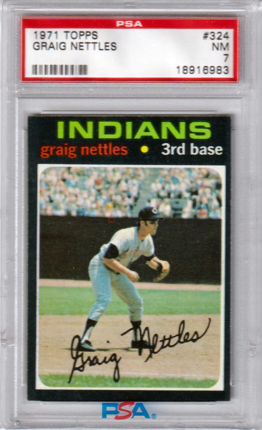 GRAIG NETTLES 1971 Topps #324 PSA 7 NM - INDIANS - Columbia Hobby - Sports Card Boxes - Toploaders - Card Savers