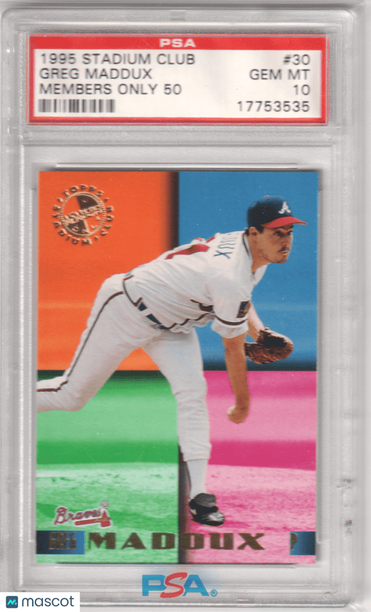 GREG MADDUX 1995 Topps Stadium Club Members Only 50 30 PSA 10 GEM MINT Pop 7 - Columbia Hobby - Sports Card Boxes - Toploaders - Card Savers