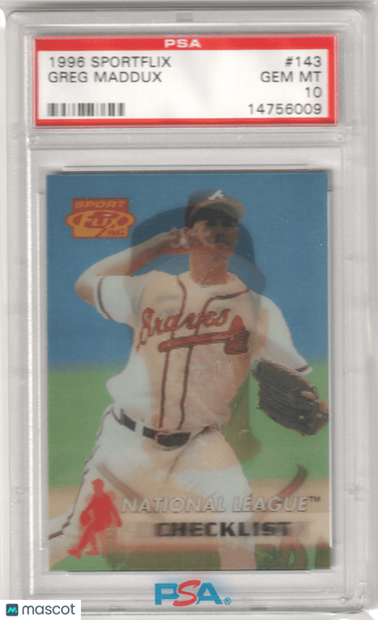 GREG MADDUX 1996 Sportflix #143 PSA 10 GEM MINT - BRAVES - Columbia Hobby - Sports Card Boxes - Toploaders - Card Savers