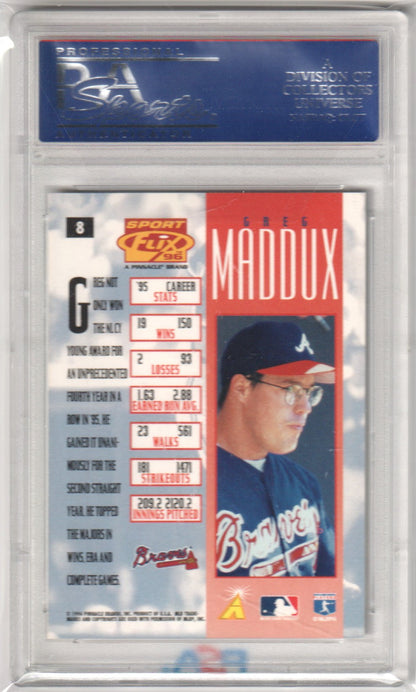 GREG MADDUX 1996 Sportflix #8 PSA 10 GEM MINT - BRAVES - Columbia Hobby - Sports Card Boxes - Toploaders - Card Savers