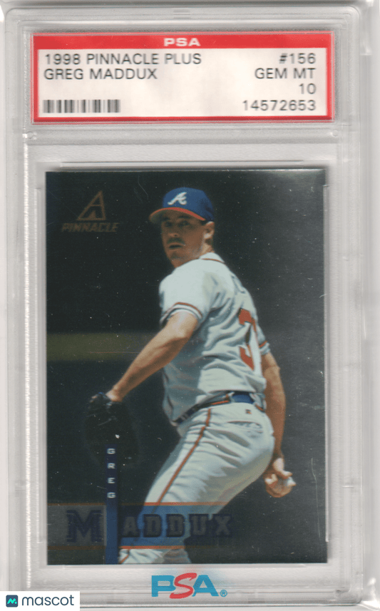 GREG MADDUX 1998 Pinnacle Plus 156 PSA 10 GEM MINT - BRAVES Pop 12 - Columbia Hobby - Sports Card Boxes - Toploaders - Card Savers