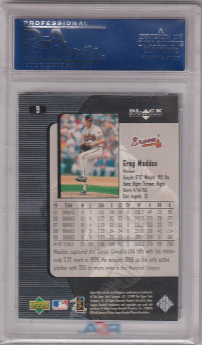 GREG MADDUX 2000 Upper Deck Black Diamond #9 PSA 9 MINT - BRAVES - Columbia Hobby - Sports Card Boxes - Toploaders - Card Savers