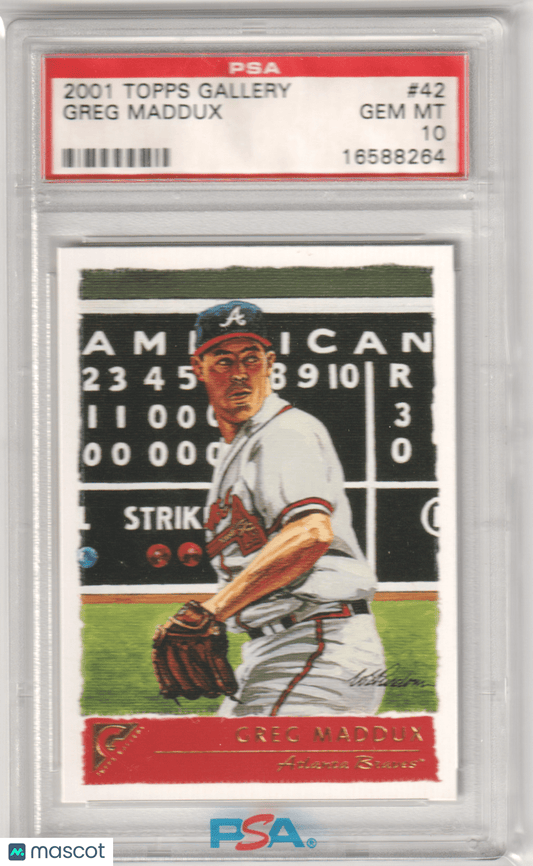 Greg Maddux 2001 Topps Gallery 42 PSA 10 - Columbia Hobby - Sports Card Boxes - Toploaders - Card Savers