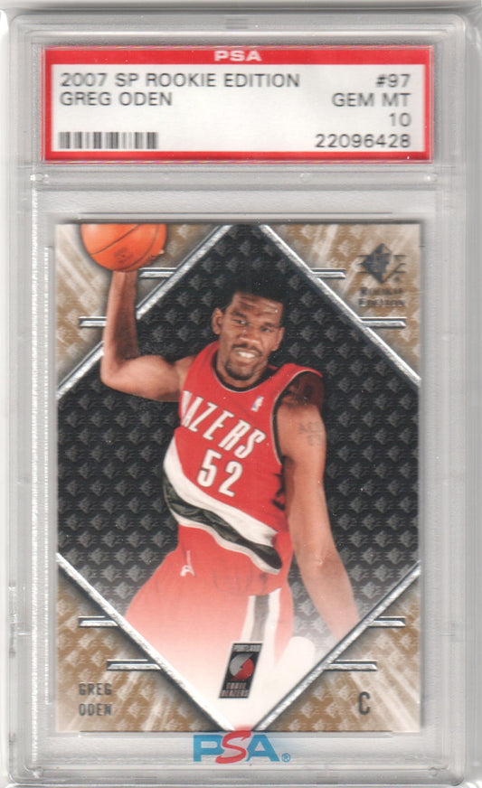 GREG ODEN 2007 - 08 UD SP Rookie RC Edition #97 PSA 10 GEM MINT - BLAZERS - Columbia Hobby - Sports Card Boxes - Toploaders - Card Savers