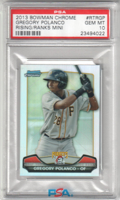 GREGORY POLANCO 2013 Bowman Chrome Rising Through The Ranks Mini PSA 10 Pop 3 - Columbia Hobby - Sports Card Boxes - Toploaders - Card Savers