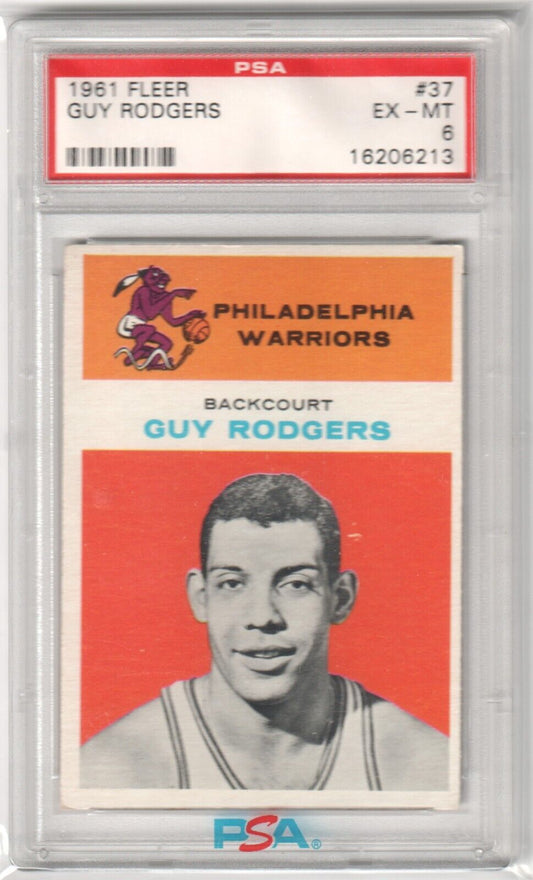 GUY RODGERS 1961 Fleer Basketball RC Rookie #37 PSA 6 EX - MT - Columbia Hobby - Sports Card Boxes - Toploaders - Card Savers