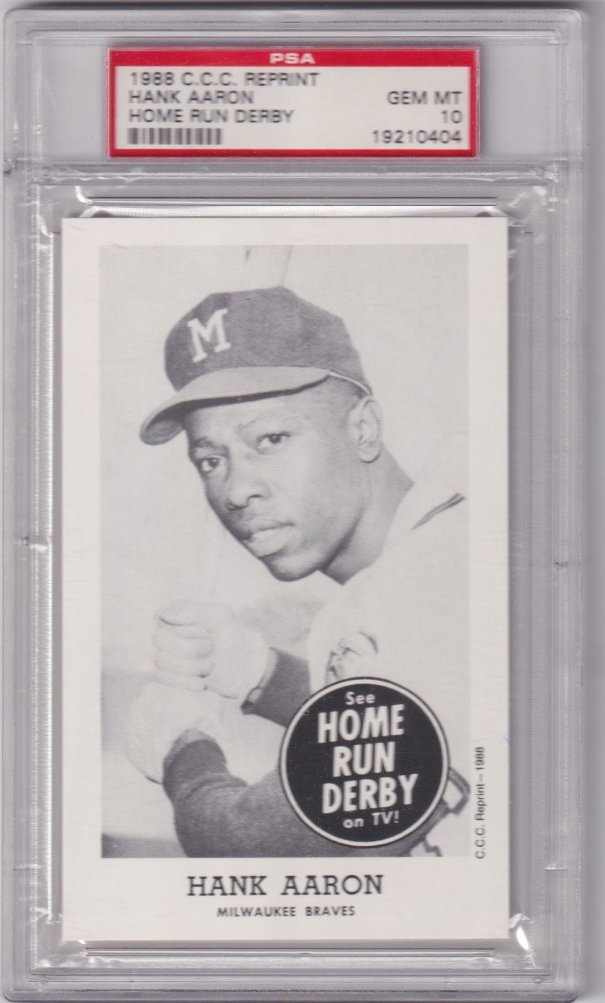 HANK AARON 1988 C.C.C. Reprint Home Run Derby PSA 10 GEM MINT - BRAVES - Columbia Hobby - Sports Card Boxes - Toploaders - Card Savers