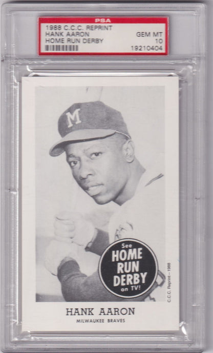 HANK AARON 1988 C.C.C. Reprint Home Run Derby PSA 10 GEM MINT - BRAVES - Columbia Hobby - Sports Card Boxes - Toploaders - Card Savers