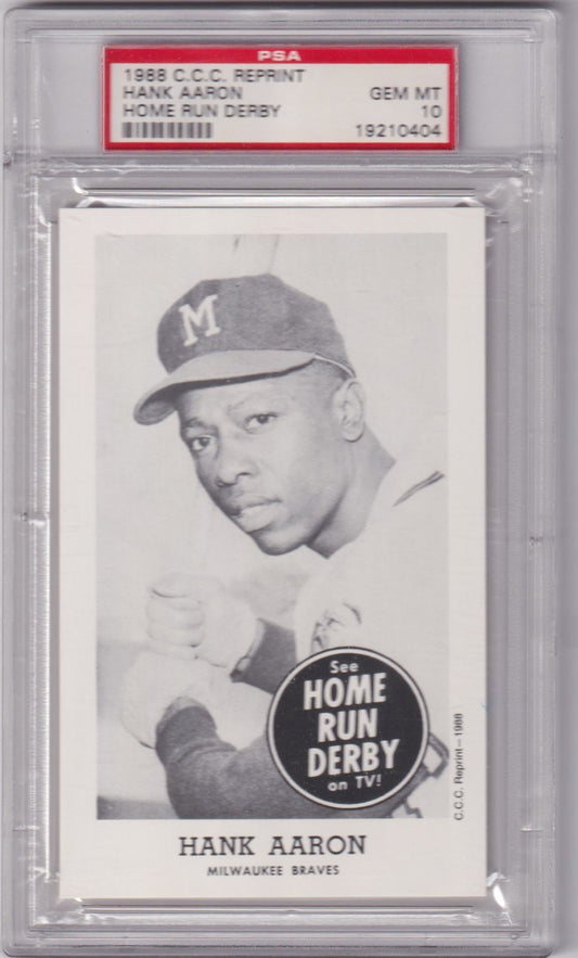 HANK AARON 1988 C.C.C. Reprint Home Run Derby PSA 10 GEM MINT - BRAVES - Columbia Hobby - Sports Card Boxes - Toploaders - Card Savers