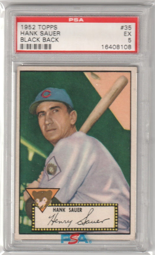 HANK BAUER 1952 Topps Black Back #35 PSA 5 EX - CUBS - Columbia Hobby - Sports Card Boxes - Toploaders - Card Savers