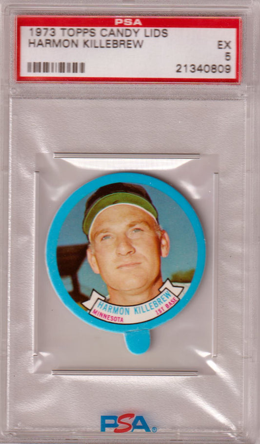 HARMON KILLEBREW 1973 Topps Candy Lids PSA 5 EX - TWINS - Columbia Hobby - Sports Card Boxes - Toploaders - Card Savers