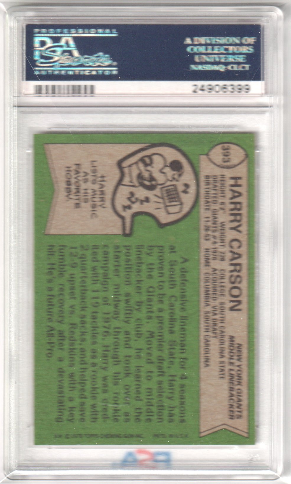 HARRY CARSON 1978 Topps 393 PSA 8 NM - MT - GIANTS - Columbia Hobby - Sports Card Boxes - Toploaders - Card Savers