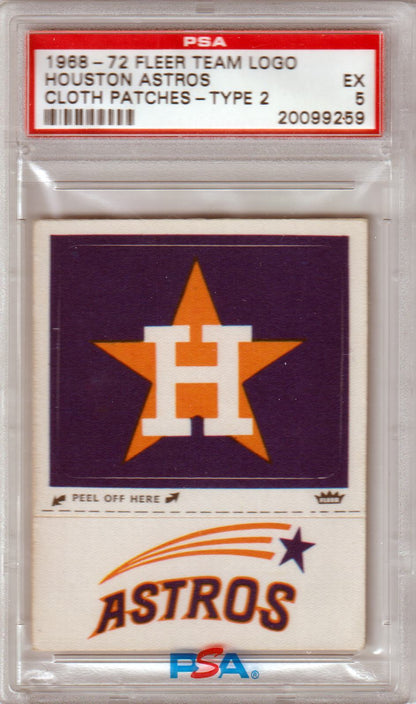 Houston Astros 1968 - 72 Fleer Team Logo Cloth Patches Type 2 PSA 5 EX - POP 1! - Columbia Hobby - Sports Card Boxes - Toploaders - Card Savers