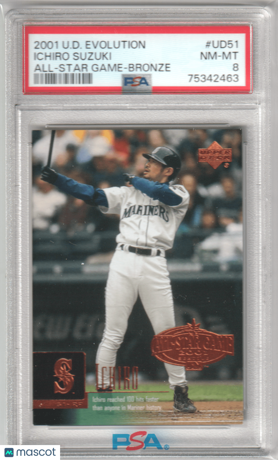 ICHIRO 2001 Upper Deck Evolution Ichiro Bronze RC Rookie UD51 PSA 8 NMMT Pop 4 - Columbia Hobby - Sports Card Boxes - Toploaders - Card Savers