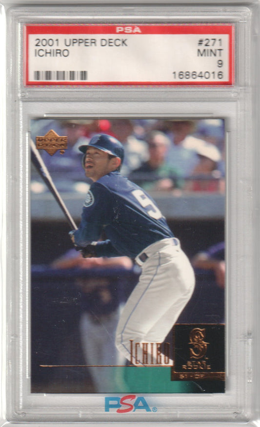 ICHIRO 2001 Upper Deck RC Rookie #271 PSA 9 MINT - MARINERS - Columbia Hobby - Sports Card Boxes - Toploaders - Card Savers
