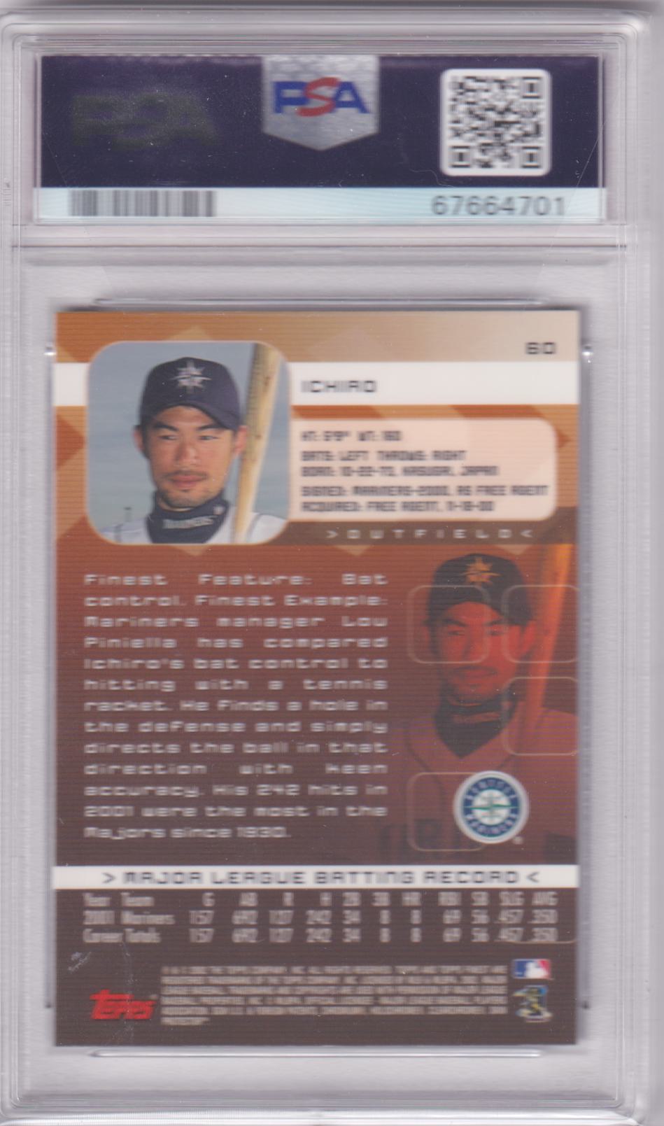 ICHIRO 2002 Topps Finest #60 PSA 10 GEM MINT - MARINERS - POP 33 - Columbia Hobby - Sports Card Boxes - Toploaders - Card Savers