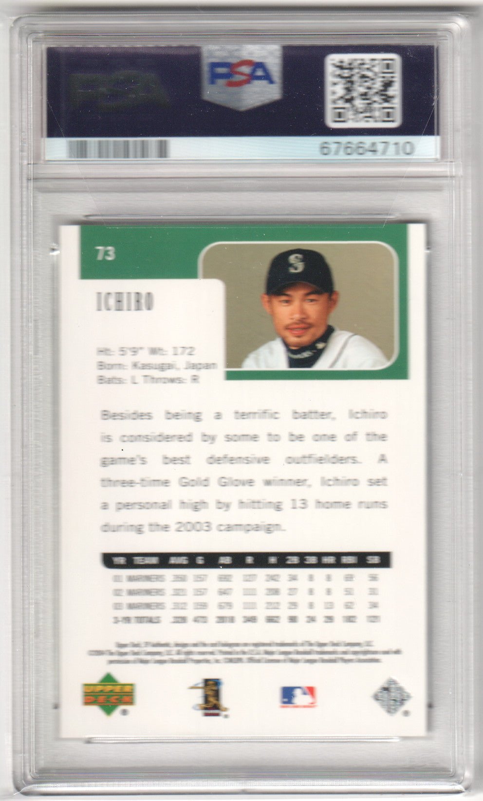 ICHIRO 2004 Upper Deck SP Authentic #73 PSA 9 MINT - MARINERS - Columbia Hobby - Sports Card Boxes - Toploaders - Card Savers