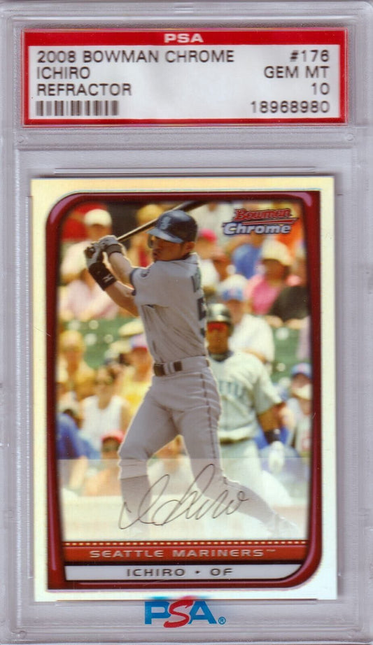 ICHIRO 2008 Bowman Chrome Refractor #176 PSA 10 GEM MINT - MARINERS - Columbia Hobby - Sports Card Boxes - Toploaders - Card Savers