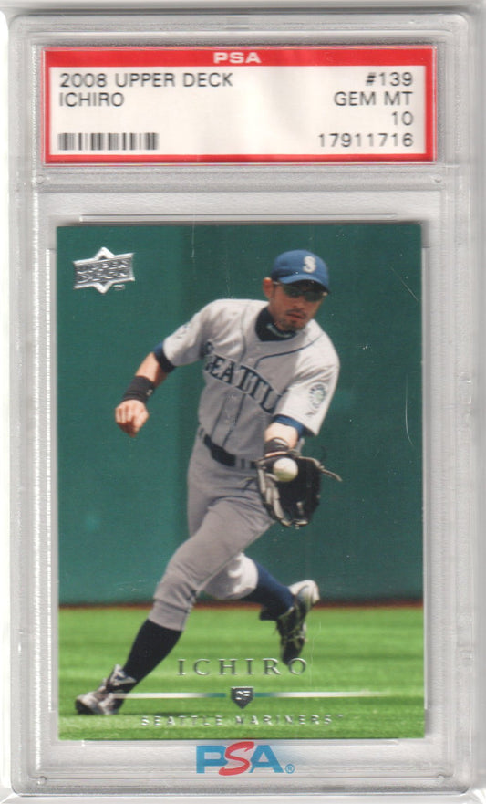 ICHIRO 2008 Upper Deck #139 PSA 10 GEM MINT - MARINERS - Columbia Hobby - Sports Card Boxes - Toploaders - Card Savers