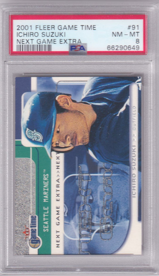 ICHIRO SUZUKI 2001 Fleer Game Time RC Rookie SP #/200 Next Extra PSA 8 MARINERS - Columbia Hobby - Sports Card Boxes - Toploaders - Card Savers