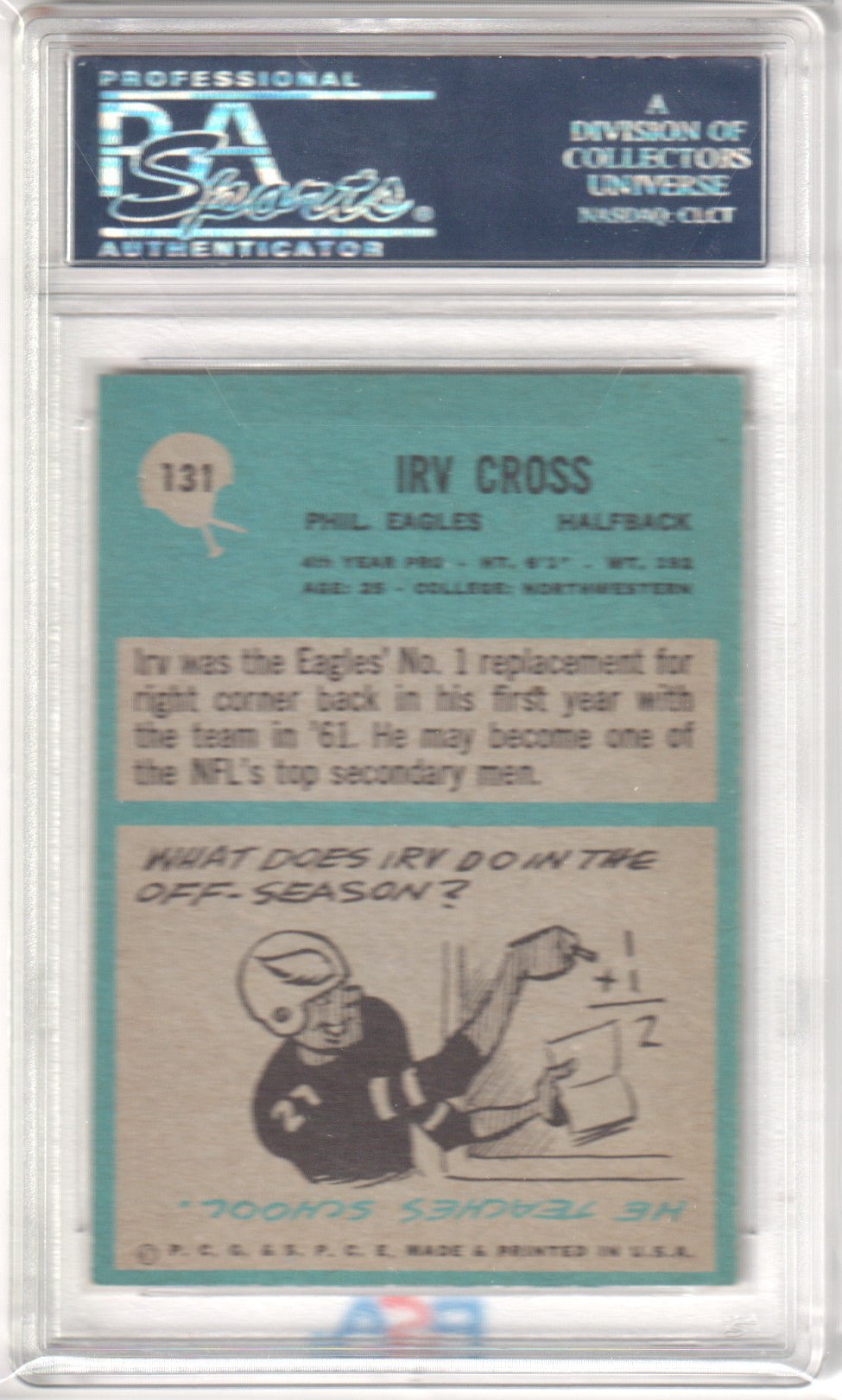 IRV CROSS 1964 Philadelphia 131 PSA 9 MINT - EAGLES - Columbia Hobby - Sports Card Boxes - Toploaders - Card Savers