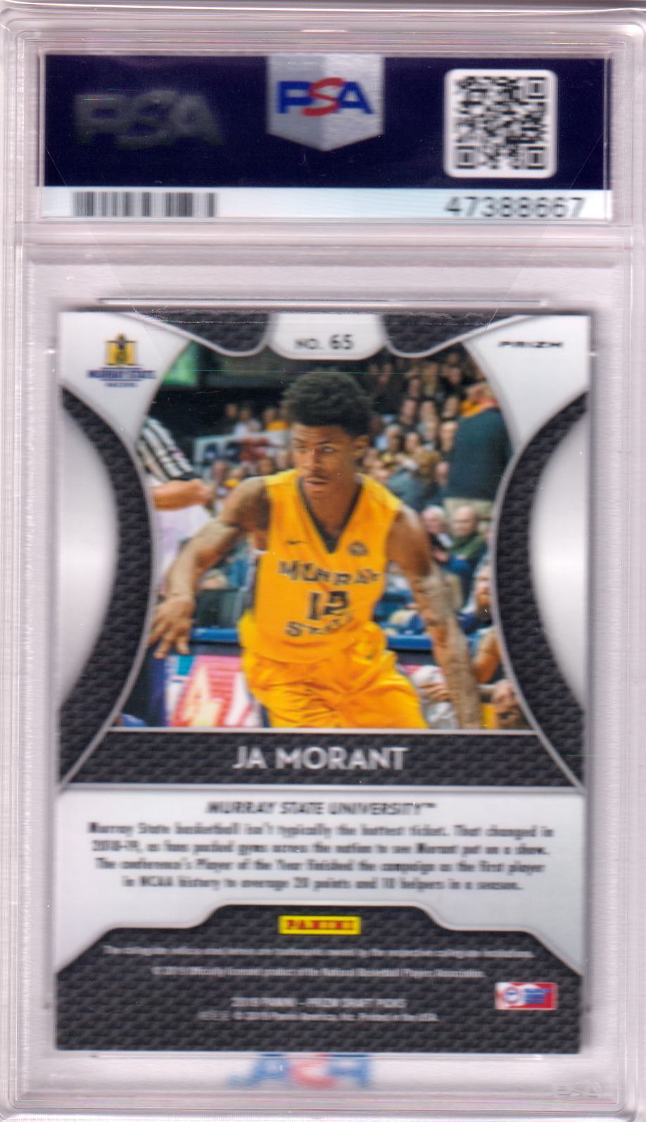 JA MORANT 2019 - 20 Panini Prizm Draft RC Rookie Blue Prizm SP #65 PSA 9 MINT - Columbia Hobby - Sports Card Boxes - Toploaders - Card Savers