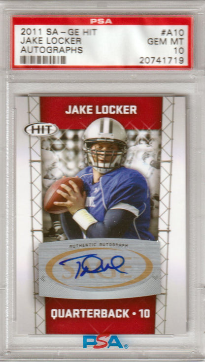 JAKE LOCKER 2011 Sagee Hit Autographs #A10 PSA 10 GEM MINT Pop 1 - Columbia Hobby - Sports Card Boxes - Toploaders - Card Savers