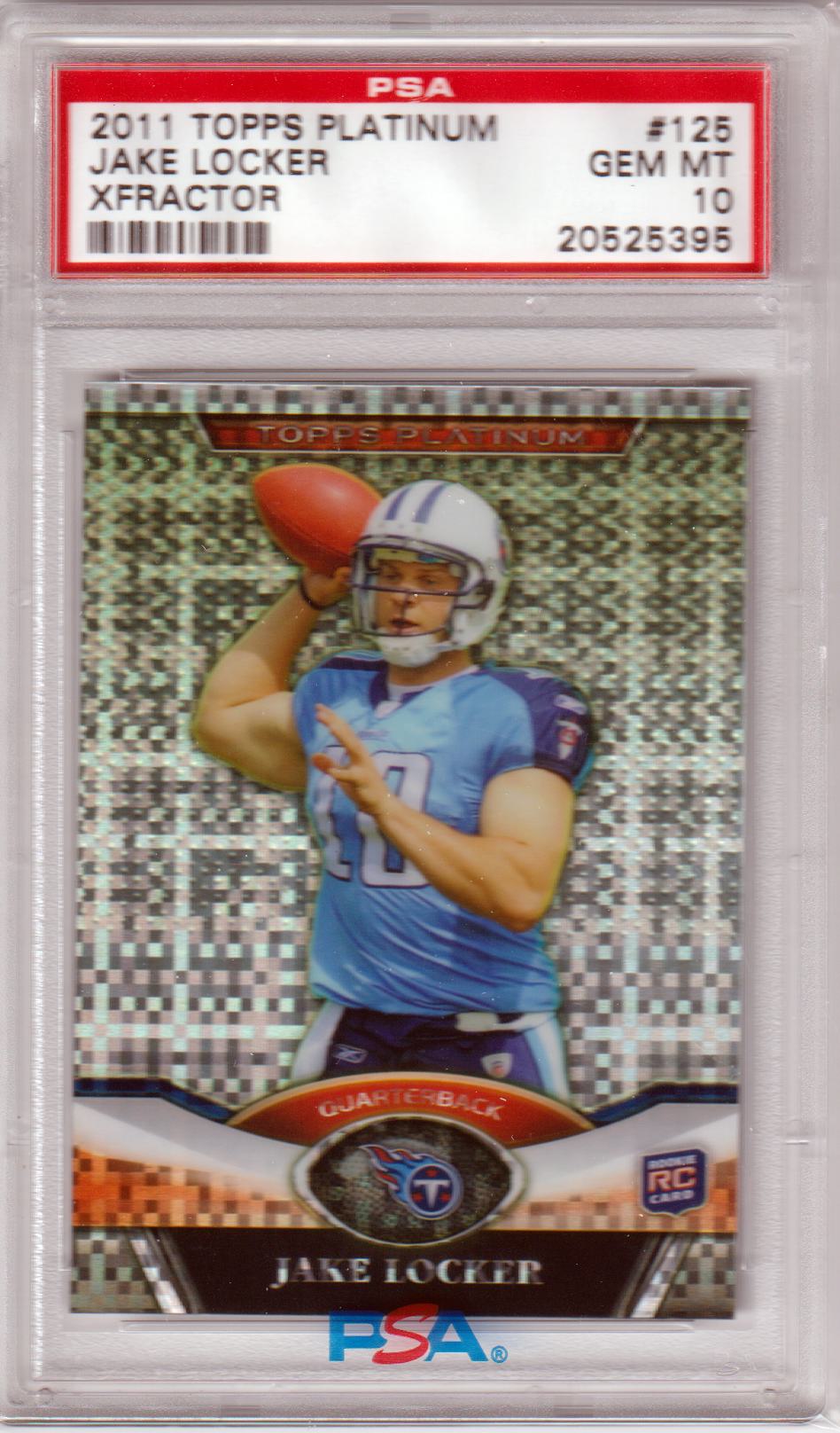 JAKE LOCKER 2011 Topps Platinum RC Rookie Xfractor #125 PSA 10 Gem MInt TITANS - Columbia Hobby - Sports Card Boxes - Toploaders - Card Savers