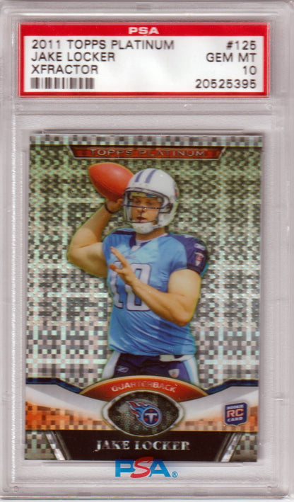 JAKE LOCKER 2011 Topps Platinum RC Rookie Xfractor #125 PSA 10 Gem MInt TITANS - Columbia Hobby - Sports Card Boxes - Toploaders - Card Savers