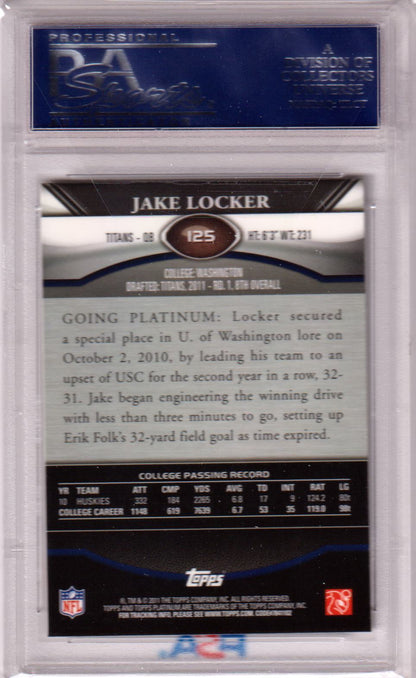 JAKE LOCKER 2011 Topps Platinum RC Rookie Xfractor #125 PSA 10 Gem MInt TITANS - Columbia Hobby - Sports Card Boxes - Toploaders - Card Savers