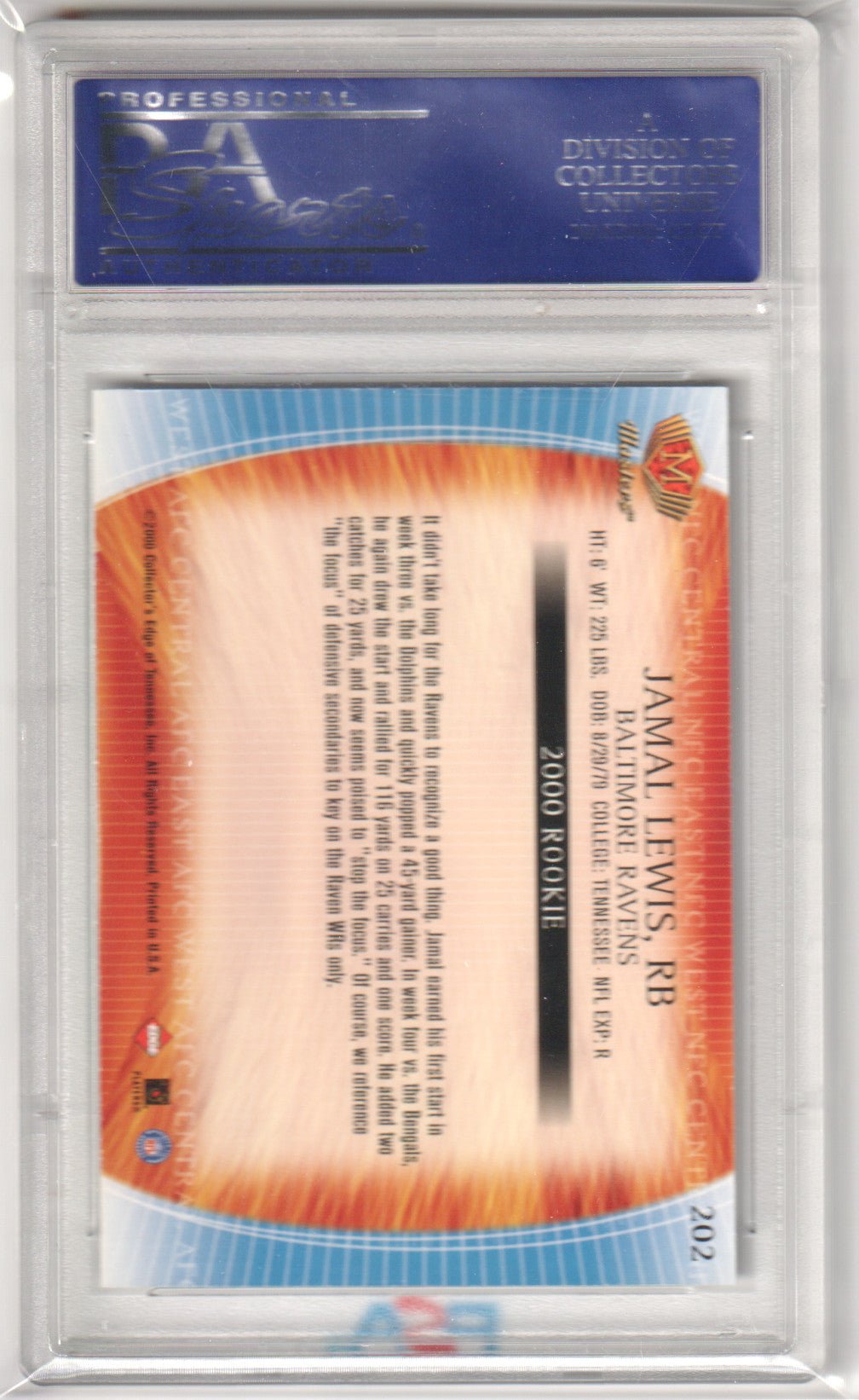 JAMAL LEWIS 2000 Collector's Edge Masters 202 PSA 10 GEM MINT - RAVENS - Columbia Hobby - Sports Card Boxes - Toploaders - Card Savers