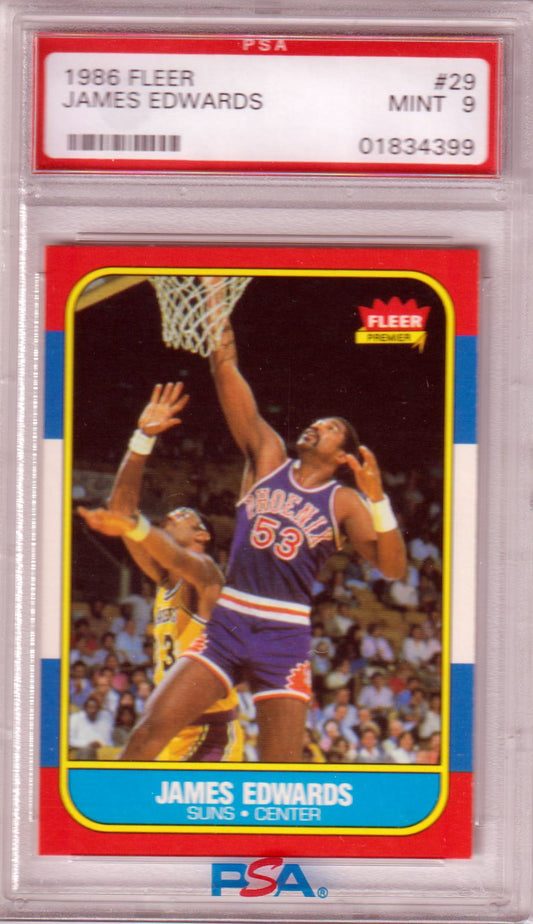 JAMES EDWARDS 1986 Fleer #29 PSA 9 MINT - SUNS - Columbia Hobby - Sports Card Boxes - Toploaders - Card Savers