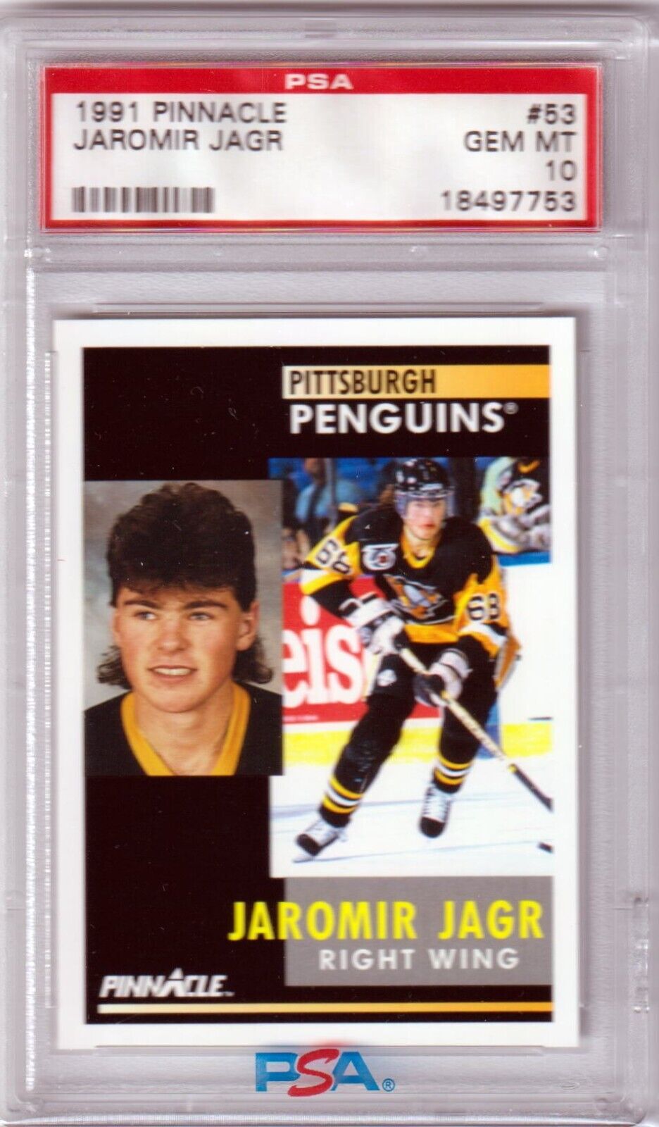 JAROMIR JAGR 1991 Pinnacle #53 PSA 10 GEM MINT - PENGUINS - Columbia Hobby - Sports Card Boxes - Toploaders - Card Savers