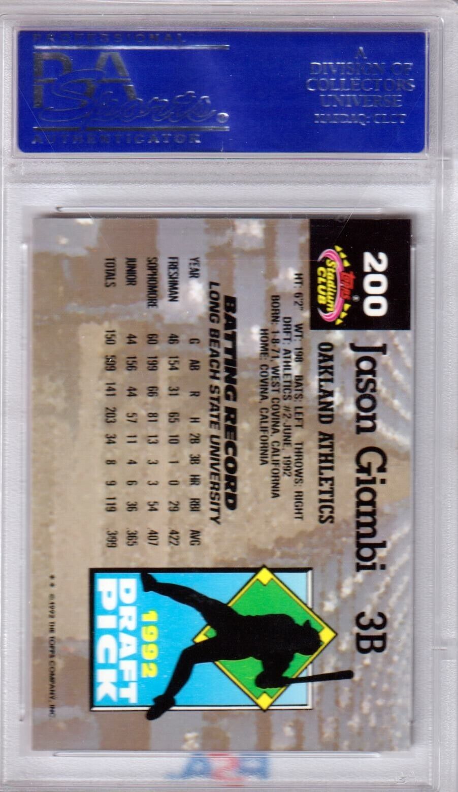 JASON GIAMBI 1993 Topps Stadium Club Murpy #200 PSA 10 GEM MINT - ATHLETICS - Columbia Hobby - Sports Card Boxes - Toploaders - Card Savers