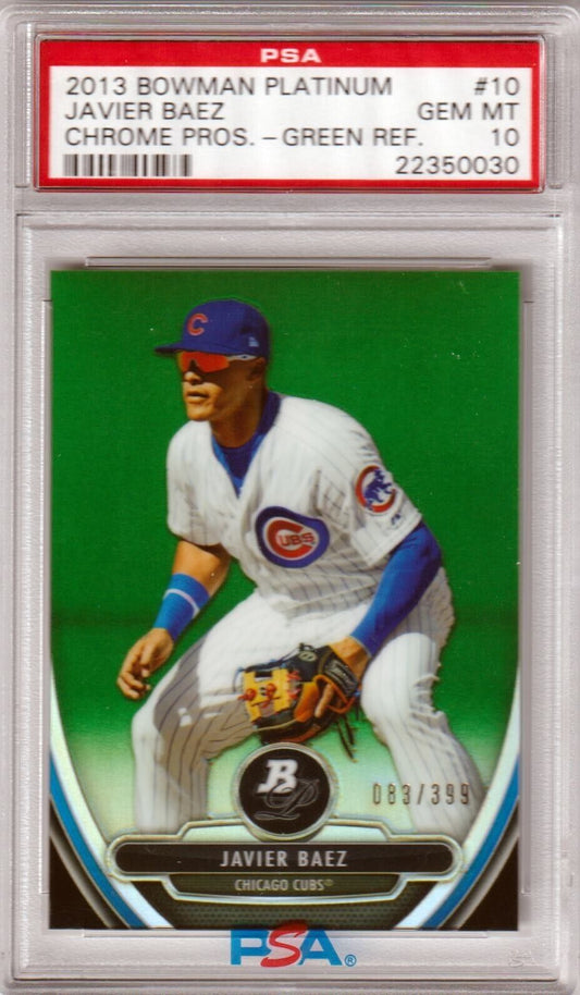 JAVIER BAEZ 2013 Bowman Platinum Green Refractor #/399 PSA 10 GEM MINT - Columbia Hobby - Sports Card Boxes - Toploaders - Card Savers