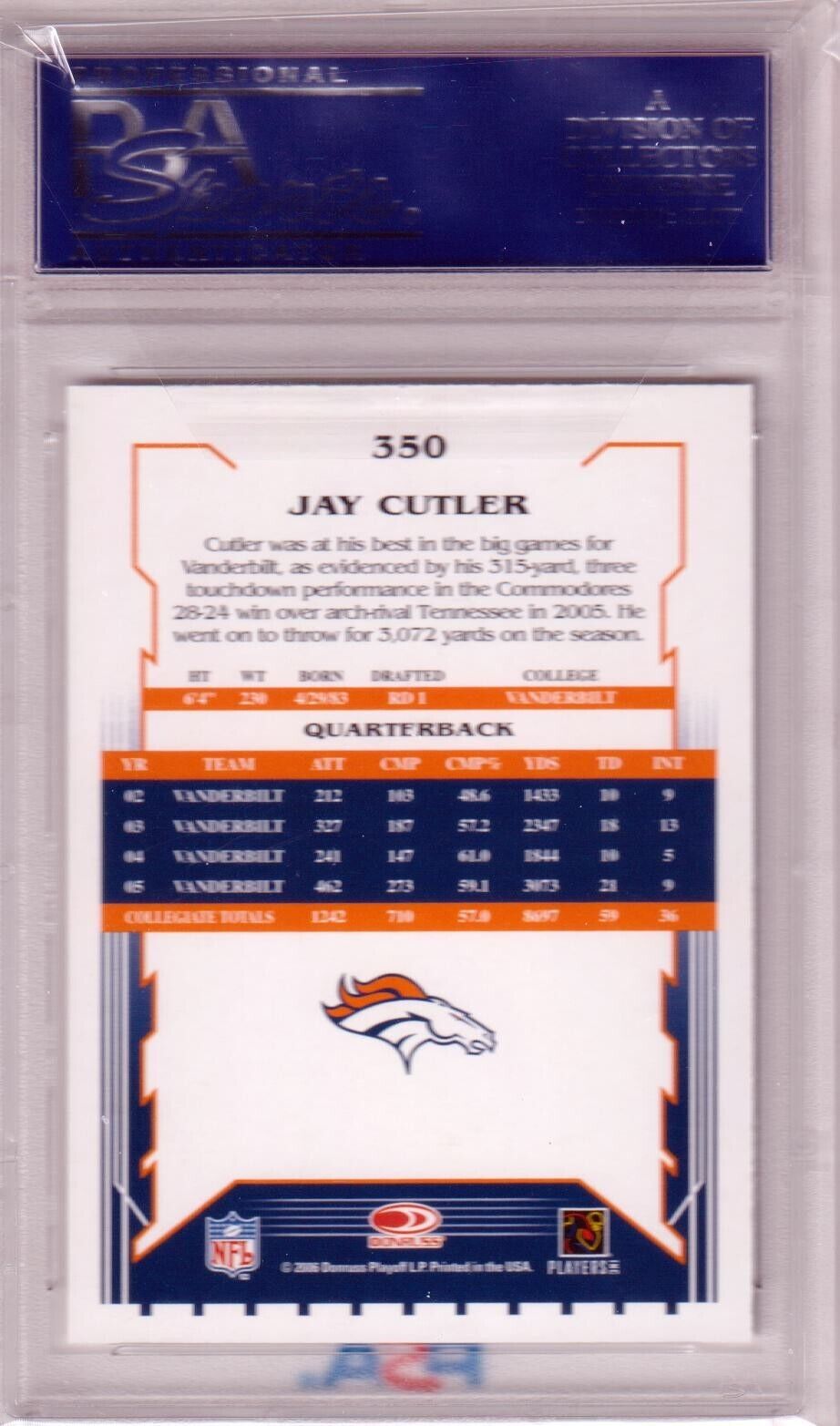 JAY CUTLER 2006 Score RC Rookie #350 PSA 10 GEM MINT - BRONCOS - Columbia Hobby - Sports Card Boxes - Toploaders - Card Savers
