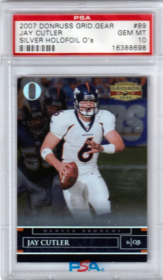 JAY CUTLER 2007 Donruss Gridiron Gear Silver O's #/250 PSA 10 GEM MINT - BRONCOS - Columbia Hobby - Sports Card Boxes - Toploaders - Card Savers