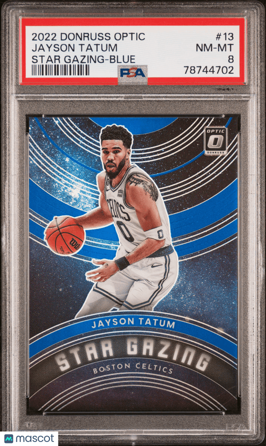 JAYSON TATUM 2022 - 34 Panini Donruss Optic Star Gazing #13 Blue PSA 8 NM - MT - Columbia Hobby - Sports Card Boxes - Toploaders - Card Savers