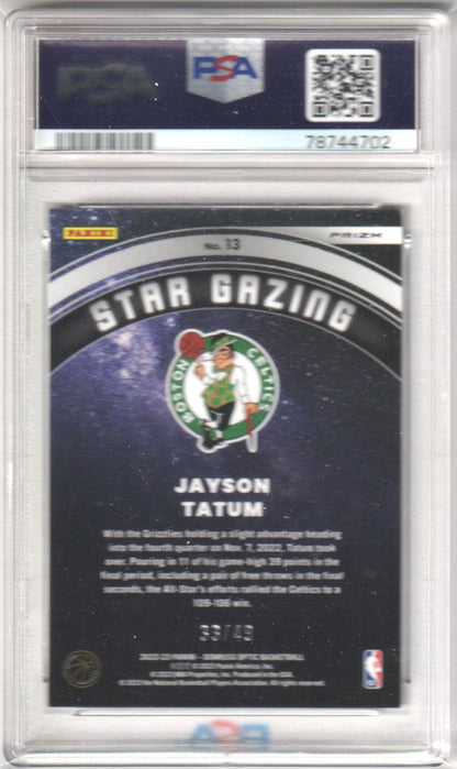 JAYSON TATUM 2022 - 34 Panini Donruss Optic Star Gazing #13 Blue PSA 8 NM - MT - Columbia Hobby - Sports Card Boxes - Toploaders - Card Savers