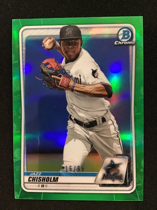 Jazz Chisholm 2020 Bowman Chrome Prospects Green Refractor /99 BCP - 72 Marlins - Columbia Hobby - Sports Card Boxes - Toploaders - Card Savers