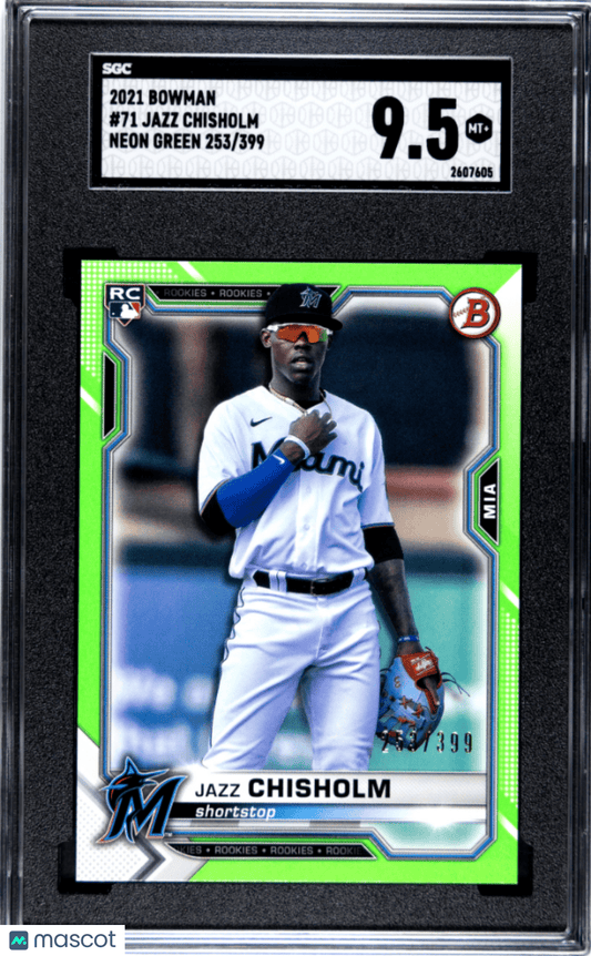 JAZZ CHISHOLM JR. 2021 Bowman RC Rookie Neon Green /399 SGC 9.5 MT+ - YANKEES - Columbia Hobby - Sports Card Boxes - Toploaders - Card Savers