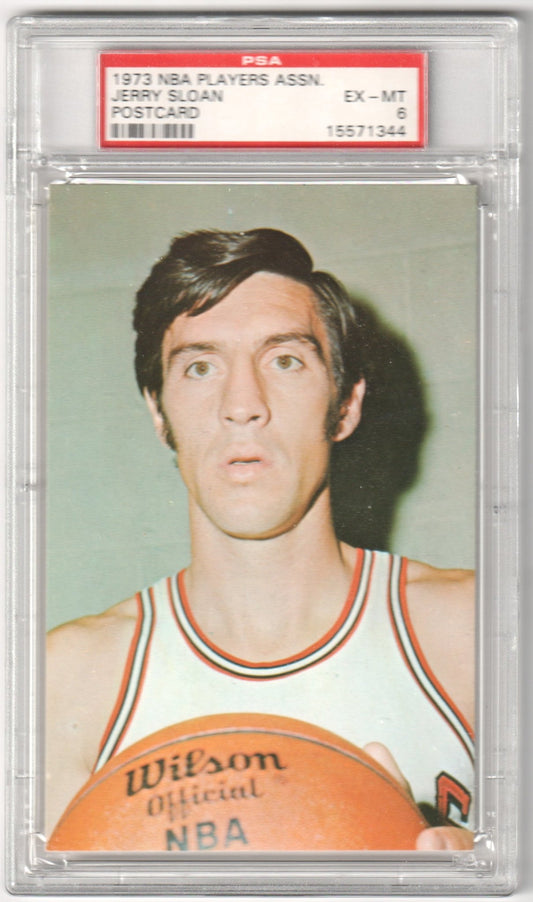 JERRY SLOAN 1973 NBA Players Association Postcard PSA 6 EX - MT - BULLS - Columbia Hobby - Sports Card Boxes - Toploaders - Card Savers